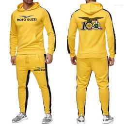 Men's Tracksuits 2023 Man Suit Moto Guzzi Logo Print Custom Made Spliced Men Pullover Hoodie Pants Male Set Leisure Warm Sportswear