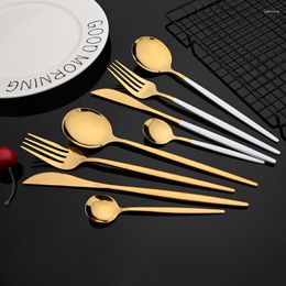 Flatware Sets 24Pcs Dinnerware Set Cutlery Kitchen Mirror Gold Tableware Knife Fork Spoon Dinner Stainless Steel Dish