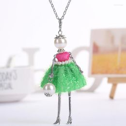 Pendant Necklaces YLWHJJ 2023 Doll & Necklace For Women Brand Statement Fashion Jewellery Red Green Dress Pearl