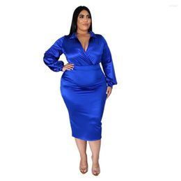 Work Dresses Plus Size Clothing 5XL Two Piece Set Women Shirt And Skirt Satin Fabric Office Lady Elegant Party Outfit Wholesale Drop