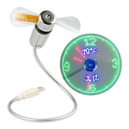 LED Gadget Portable USB Fans Mini Time And Temperature Display With Gooseneck LED Light Clock Cool Gadgets Products For Laptop PC Dropship 230706