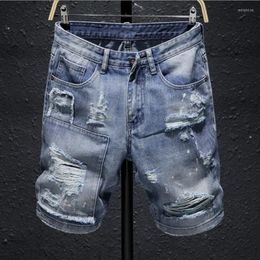 Men's Jeans Men Blue Denim Shorts Summer Holes High Quality Cotton Slim Moto Biker Style