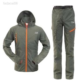Fishing Accessories Spring Autumn Outdoor Fishing Suits for Men Women Thin Breathable Hooded Fishing Jacket and Pants 2pcs Clothing Set for Couple HKD230706