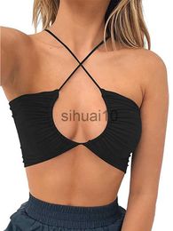 DIY Tanks Camis Women's Sexy Criss Cross Lace Up Sling Basic Bow Tie Crop Top J230706