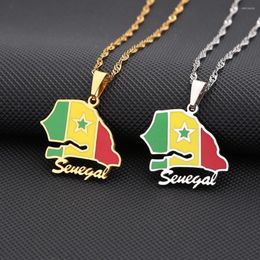 Pendant Necklaces SONYA Enamel Drop Oil Senegal Map Flag Necklace For Women Girls Stainless Steel Senegaleses Jewellery Ethnic Party Gifts