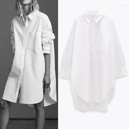 Women's Blouses PSEEWE Oversized White Shirt Women 2023 Autumn Long Sleeve Collared Button Up Shirts Ladies Asymmetric Hem Casual Tops