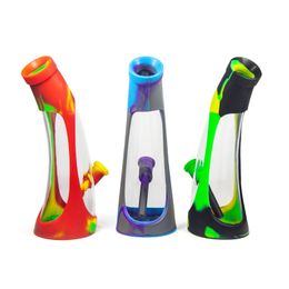 Wholesale Horn Silicone Glass Water Pipe Glass Dab Rig 8.5 inch Cool Durable Tobacco Smoking Rig Unbreakable Pipes Factoy Price