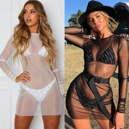 Women's Swimwear Sexy Mesh Sheer See Through Bikini Cover Up Women Sarong Bathing Suit Beach Mini Dress Swimming Suits Cover-2852