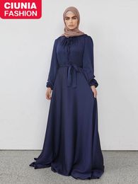 Ethnic Clothing Elegant Satin Muslim Woman Abaya Dubai Big Hem Elastic Cuffs Long Dresses Turkey Middle East Evening Dress Islamic