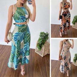 Skirts 2023 Spring Summer Women Sets Fashion Printed Sleeveless Short Top And High Waist Midi Skirt Two Piece Set