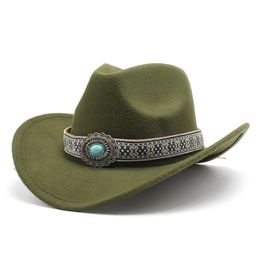 New Black Wool Western Cowboy Hat For Men Gentleman Jazz Cowgirl Wide Brim Hats Fashion Church Cap Sombrero Hombre