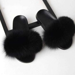 Sandals Summer Ladies Colorful Fur Fluffy Slippers Women's Lovely Plush Real Hair Slides Party Furry Flip Flops Sandals 230417