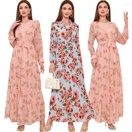 Ethnic Clothing 2023 Summer Chiffon Floral Printed Maxi Dress Women Ladies Fashion Bohemian Holiday Party Kaftan Sundress Dubai Abaya Gown