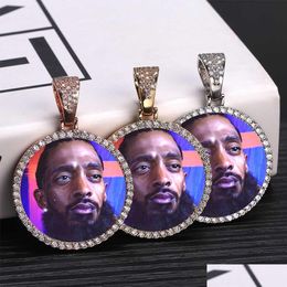 Pendant Necklaces Hip Hop Custom Po Memory Necklace For Men Women Bling Iced Out Cubic Zircon Medallions Solid Chains Personalized J Dhbvp