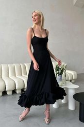 Casual Dresses A-Line Ruffles Long Women Party Lush Pleated Mesh Evening Prom Dress Sleeveless Puffy Celebrity Gowns