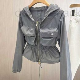 Women's Jackets Designer womens zipper jacket gray drawstring cardigan hooded coat summer loose casual waist short sun protection clothing 38JH