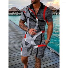 Men's Tracksuits Tracksuit Beach Sportswear Polo Set Men Suit Casual Summer Zipper Shorts Polos Suits Streetwear Male 2 Piece Outfit