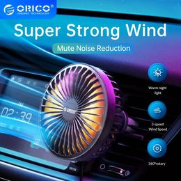 ORICO Vehicle Fan USB 5V 360 Degree Rotating Cooling Car Fan 3 Speed Fan Cooler With Night Light Summer Car Truck Airflow Fan