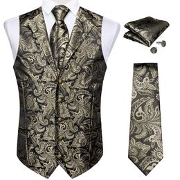 Men's Vests Luxury Gold Paisley Silk Suit Vest for Men Wedding Dress up Formal Mens Waistcoat Neck Tie Pocket Square Cufflinks Fashion Gilet 230705