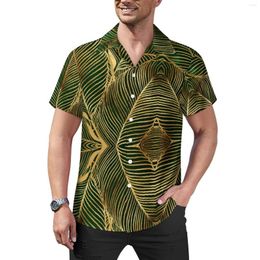 Men's Casual Shirts Gold Leaves Forest Loose Shirt Man Vacation Green Elegant Hawaii Custom Short Sleeves Cool Oversize Blouses