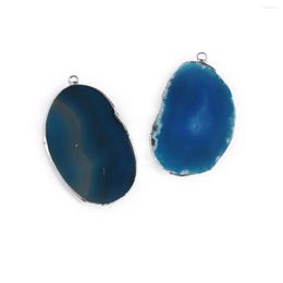 Pendant Necklaces Natural Stone Pendants Sliver Plated Slice Blue Agates For Fashion Jewelry Making Diy Women Necklace Gifts