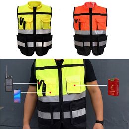 Other High Visibility Zipper Front Safety Vest With Reflective Strips Bicycle and Motorcycle Riding Safety Clothing Multi-Pockets 230706