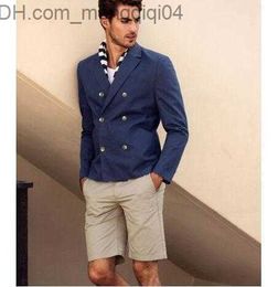 Men's Tracksuits Blue coat Khaki shorts summer men's suit Prom Blazer Groomsmen wedding Tailcoat men's daily wear 2PCS jacket pants Z230707