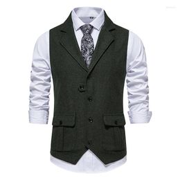 Men's Vests Slim Fit Leisure Cotton Burgundy Vest Gentleman Herringbone Business Brown Waistcoat Blazer For Wedding Groom Plus Size