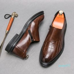 Designer Black Loafers for Men Zipper Pointed Toe Slip-On Brown Men Formal Shoes Pu Leather Size 38-46 Free Shipping Men Shoes