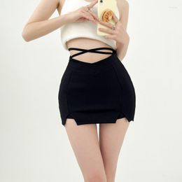 Skirts Pleated Super Mini Skirt With Shorts Sexy Kawaii Punk Clothes Drawstring Korean Fashion Black