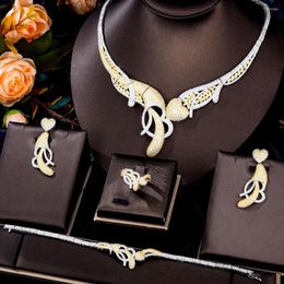 Necklace Earrings Set GODKI Nigerian Trendy Heart Bicolor Full Micro Cubic Zircon Women Wedding Dress Choker Earring Jewelry