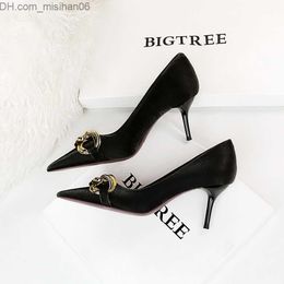 Dress Shoes BIGTREE Shoes Large Metal Button Women's Pump Luxury Banquet Shoes Women's High Heels Sexy Party Shoes Little Cat High Heels Slim High Heels Shoes 43 Z230712