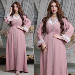 Ethnic Clothing Elegant Ramadan Pink Muslim Abaya Dress For Women Eid Arab Jalabiya Marocain Clothes Turkey Long Sleeve Moroccan Kaftan Robe