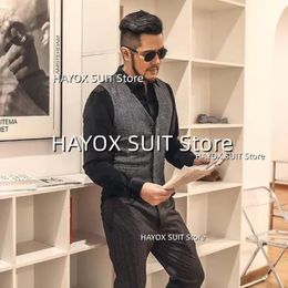 Men's Vests Suit Vest Single Breasted Herringbone VNeck Woollen Sleeveless Jackets Business Formal Wedding Groom Waistcoat 230705