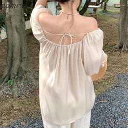Women's Blouses Slash Neck Women Backless Temperament Summer Simple Holiday Baggy Clothing Aesthetic Minority Mujer Daily Ulzzang 2023