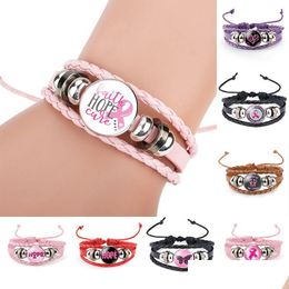 Charm Bracelets Breast Cancer Awareness Pink Ribbon For Women Walking The Cure Leather Wrap Bangle Fashion Believe Hope Faith Jewelr Dhqpc