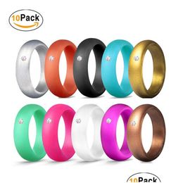 Band Rings 10 Colors/Lot 5.7Mm Wide Women Sile For Girls Crystal Diamond Engagement Bride Comfortable Soft Rubber Finger Rin Dhasn