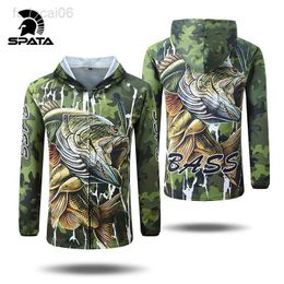 Fishing Accessories SPATA New BASS Fishing t Shirts Anti-UV Sun Protection Long Sleeve Men Breathable Camouflage Fishing Sets Shirt Clothing Clothes HKD230706