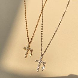 Pendant Necklaces Personality Crystal Zircon Cross For Women Silver Color O Chain On The Neck Christian Jesus Punk Party Jewelry