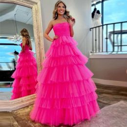 Party Dresses A Line Tulle Prom Strapless Tiers Skirt Girls Formal Evening Gowns Graduation Wear Dress