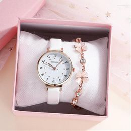 Wristwatches Simple Casual Ladies Watches 2PCS Women Watch Set Fashion Quartz Clock Students Wristwatch Leather Belt Bracelet Montre Femme