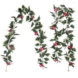 Decorative Flowers Christmas Artificial Garland Red Berry Leaves Vines For Wedding Decoration Green Vine