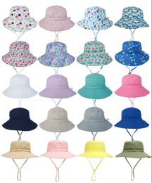 Children Party Bucket Hats Cotton Kids Sun Hat 20 Colours Solid Floral baby Sunhat Toddler Fishing Caps Boys Girls Summer Fisherman Cartoon Beach Style With Wind Rope
