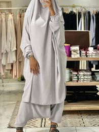 Ethnic Clothing Ramadan Djellaba Jilbab 2 Piece Muslim Sets Paryer Garment Abaya Women Long Khimar Hijab Dress Pant Suits Abayas Islam