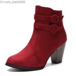 Boots COVOYYAR 2022 Double Button Women's Boots Autumn and Winter Women's Block High Heels Stockings Short Ankle Boots Women's Casual Shoes WBS006 Z230707