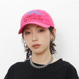 Ball Caps Korean Rose Red Embroidered Baseball Cap Summer Outdoor Shading Versatile Soft Top Adjustable Sunshade Sun Hat For Men And Women