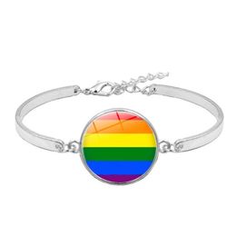 Charm Bracelets Gay Lesbian Pride Rainbow Sign Bangle For Wome Mens Round Glass Bracelet Fashion Friendship Lgbt Jewelry In Bk Drop D Dh6Ql