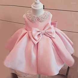 Girl Dresses Ball Gown Baby Baptism Beading Dress Infantil Birthday For Born Clothing Bow Princess Party 1 Years Toddler Vestidos