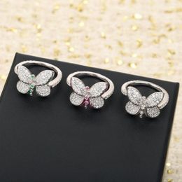 Cluster Rings Brand Pure 925 Sterling Silver Jewellery Green Crystal Butterfly Wedding Engagement High Quality Fine