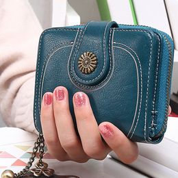 Vintage Women Short Wallet Flower Metal Hasp Card Holders Zipper Pocket Money Bag Tassel Decoration Female Small Coin Purses